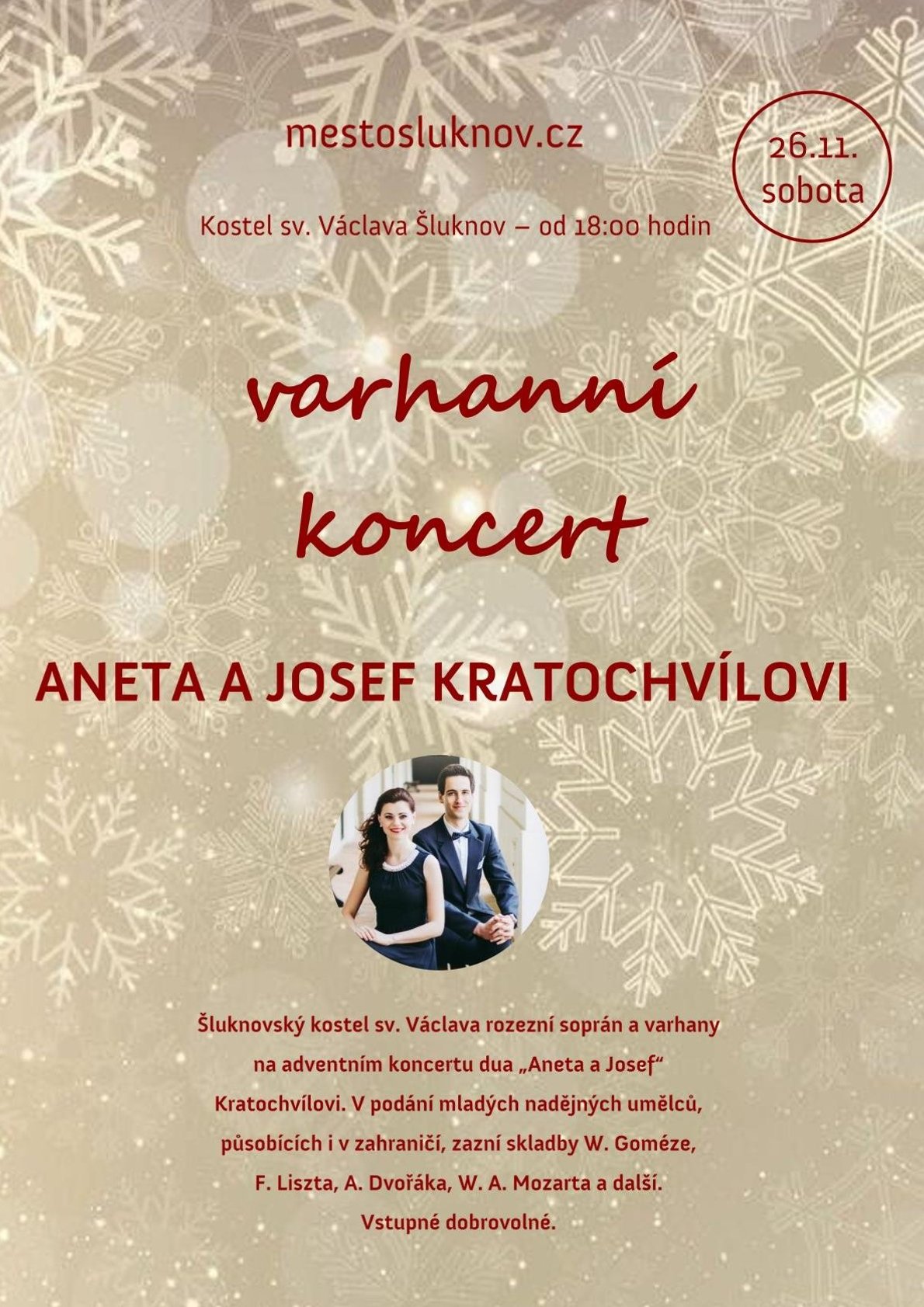 Varhanní koncert - Aneta a Josef Kratochvílovi